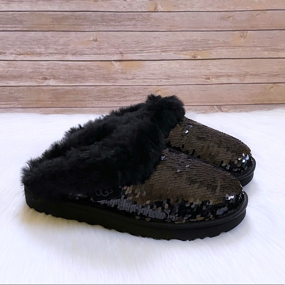 UGG Women’s Cluggette Sequin Black Slippers - Picture 1 of 8